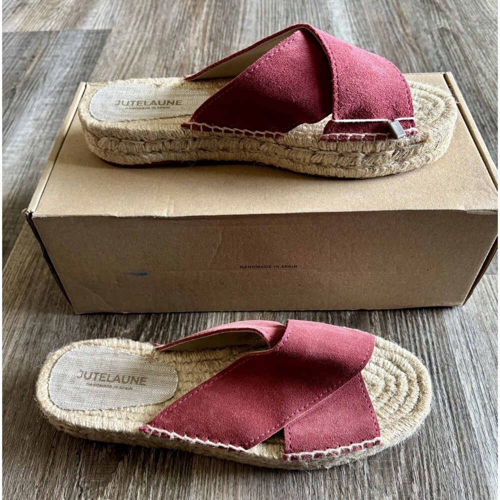 Jutelaune Spain Red Suede Espadrille Slide Platform Jute Sandals Women 37~6.5-7